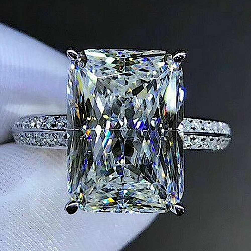 STERLING SILVER DIAMOND HALO RING SQUARE CUT STATEMENT LARGE STONE